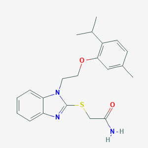 molecular formula C21H25N3O2S B493898 2-({1-[2-(2-isopropyl-5-methylphenoxy)ethyl]-1H-benzimidazol-2-yl}sulfanyl)acetamide 