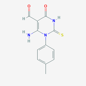 molecular formula C12H11N3O2S B493935 6-Amino-1-(4-methylphenyl)-4-oxo-2-thioxo-1,2,3,4-tetrahydro-5-pyrimidinecarbaldehyde 