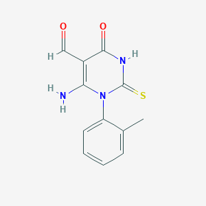 molecular formula C12H11N3O2S B493936 6-Amino-1-(2-methylphenyl)-4-oxo-2-thioxo-1,2,3,4-tetrahydro-5-pyrimidinecarbaldehyde 