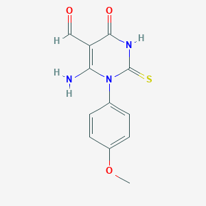 molecular formula C12H11N3O3S B493937 6-Amino-1-(4-methoxyphenyl)-4-oxo-2-thioxo-1,2,3,4-tetrahydro-5-pyrimidinecarbaldehyde 