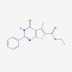 molecular formula C16H14N2O3S B493955 Ethyl 5-methyl-4-oxo-2-phenyl-3,4-dihydrothieno[2,3-d]pyrimidine-6-carboxylate 