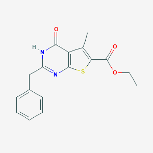molecular formula C17H16N2O3S B493957 Ethyl 2-benzyl-5-methyl-4-oxo-3,4-dihydrothieno[2,3-d]pyrimidine-6-carboxylate 
