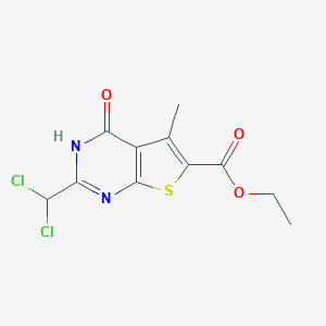 molecular formula C11H10Cl2N2O3S B493958 Ethyl 2-(dichloromethyl)-5-methyl-4-oxo-3,4-dihydrothieno[2,3-d]pyrimidine-6-carboxylate 
