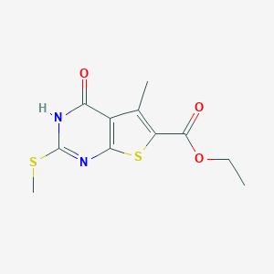 molecular formula C11H12N2O3S2 B493959 ethyl 5-methyl-2-methylsulfanyl-4-oxo-3H-thieno[2,3-d]pyrimidine-6-carboxylate CAS No. 724745-57-7