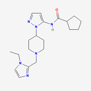 molecular formula C20H30N6O B4939775 N-(1-{1-[(1-ethyl-1H-imidazol-2-yl)methyl]-4-piperidinyl}-1H-pyrazol-5-yl)cyclopentanecarboxamide 