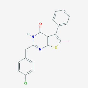 molecular formula C20H15ClN2OS B493985 2-(4-chlorobenzyl)-6-methyl-5-phenylthieno[2,3-d]pyrimidin-4(3H)-one 