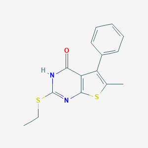 molecular formula C15H14N2OS2 B493987 2-(ethylsulfanyl)-6-methyl-5-phenylthieno[2,3-d]pyrimidin-4(3H)-one 