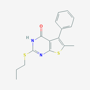 molecular formula C16H16N2OS2 B493989 6-methyl-5-phenyl-2-(propylsulfanyl)thieno[2,3-d]pyrimidin-4(3H)-one 