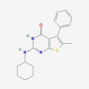 molecular formula C19H21N3OS B493995 2-(cyclohexylamino)-6-methyl-5-phenylthieno[2,3-d]pyrimidin-4(3H)-one 