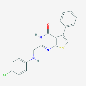 molecular formula C19H14ClN3OS B494005 2-[(4-chloroanilino)methyl]-5-phenylthieno[2,3-d]pyrimidin-4(3H)-one 