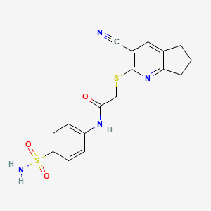molecular formula C17H16N4O3S2 B4940243 N-[4-(aminosulfonyl)phenyl]-2-[(3-cyano-6,7-dihydro-5H-cyclopenta[b]pyridin-2-yl)thio]acetamide 
