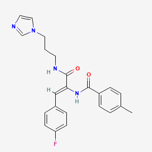 molecular formula C23H23FN4O2 B4940245 N-[2-(4-fluorophenyl)-1-({[3-(1H-imidazol-1-yl)propyl]amino}carbonyl)vinyl]-4-methylbenzamide 