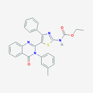 molecular formula C27H22N4O3S B494032 Ethyl 5-[3-(3-methylphenyl)-4-oxo-3,4-dihydro-2-quinazolinyl]-4-phenyl-1,3-thiazol-2-ylcarbamate 