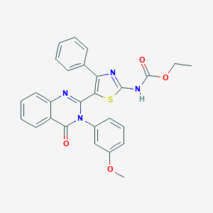 molecular formula C27H22N4O4S B494035 Ethyl 5-[3-(3-methoxyphenyl)-4-oxo-3,4-dihydro-2-quinazolinyl]-4-phenyl-1,3-thiazol-2-ylcarbamate 