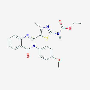 molecular formula C22H20N4O4S B494036 Ethyl 5-[3-(4-methoxyphenyl)-4-oxo-3,4-dihydro-2-quinazolinyl]-4-methyl-1,3-thiazol-2-ylcarbamate 