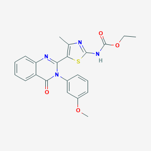 molecular formula C22H20N4O4S B494038 Ethyl 5-[3-(3-methoxyphenyl)-4-oxo-3,4-dihydro-2-quinazolinyl]-4-methyl-1,3-thiazol-2-ylcarbamate 
