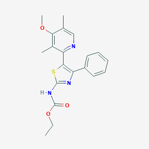 molecular formula C20H21N3O3S B494067 Ethyl 5-(4-methoxy-3,5-dimethyl-2-pyridinyl)-4-phenyl-1,3-thiazol-2-ylcarbamate 
