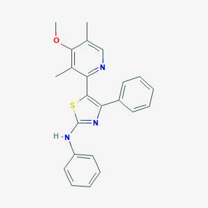 molecular formula C23H21N3OS B494068 N-[5-(4-methoxy-3,5-dimethyl-2-pyridinyl)-4-phenyl-1,3-thiazol-2-yl]-N-phenylamine 