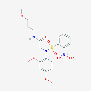 molecular formula C20H25N3O8S B4940823 N~2~-(2,4-dimethoxyphenyl)-N~1~-(3-methoxypropyl)-N~2~-[(2-nitrophenyl)sulfonyl]glycinamide 