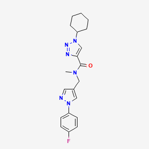 molecular formula C20H23FN6O B4940881 1-cyclohexyl-N-{[1-(4-fluorophenyl)-1H-pyrazol-4-yl]methyl}-N-methyl-1H-1,2,3-triazole-4-carboxamide 