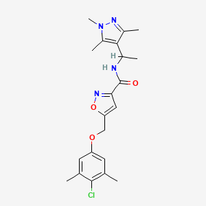 molecular formula C21H25ClN4O3 B4940887 5-[(4-chloro-3,5-dimethylphenoxy)methyl]-N-[1-(1,3,5-trimethyl-1H-pyrazol-4-yl)ethyl]-3-isoxazolecarboxamide 