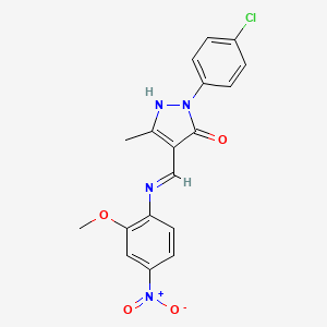 molecular formula C18H15ClN4O4 B4940951 2-(4-chlorophenyl)-4-{[(2-methoxy-4-nitrophenyl)amino]methylene}-5-methyl-2,4-dihydro-3H-pyrazol-3-one 