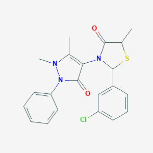 molecular formula C21H20ClN3O2S B494097 2-(3-chlorophenyl)-3-(1,5-dimethyl-3-oxo-2-phenyl-2,3-dihydro-1H-pyrazol-4-yl)-5-methyl-1,3-thiazolidin-4-one 
