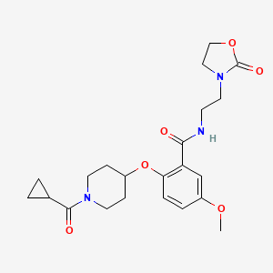 molecular formula C22H29N3O6 B4940981 2-{[1-(cyclopropylcarbonyl)-4-piperidinyl]oxy}-5-methoxy-N-[2-(2-oxo-1,3-oxazolidin-3-yl)ethyl]benzamide 