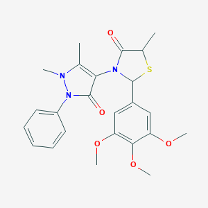 molecular formula C24H27N3O5S B494101 3-(1,5-dimethyl-3-oxo-2-phenyl-2,3-dihydro-1H-pyrazol-4-yl)-5-methyl-2-(3,4,5-trimethoxyphenyl)-1,3-thiazolidin-4-one 