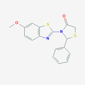 molecular formula C17H14N2O2S2 B494102 3-(6-Methoxy-1,3-benzothiazol-2-yl)-2-phenyl-1,3-thiazolidin-4-one 