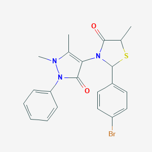 molecular formula C21H20BrN3O2S B494106 2-(4-bromophenyl)-3-(1,5-dimethyl-3-oxo-2-phenyl-2,3-dihydro-1H-pyrazol-4-yl)-5-methyl-1,3-thiazolidin-4-one 
