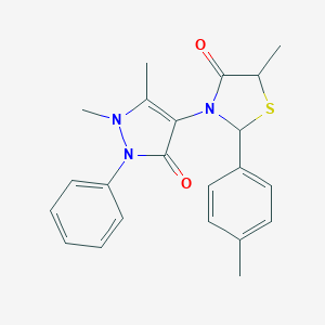 molecular formula C22H23N3O2S B494107 3-(1,5-dimethyl-3-oxo-2-phenyl-2,3-dihydro-1H-pyrazol-4-yl)-5-methyl-2-(4-methylphenyl)-1,3-thiazolidin-4-one 