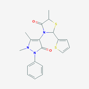 molecular formula C19H19N3O2S2 B494109 3-(1,5-dimethyl-3-oxo-2-phenyl-2,3-dihydro-1H-pyrazol-4-yl)-5-methyl-2-(2-thienyl)-1,3-thiazolidin-4-one 
