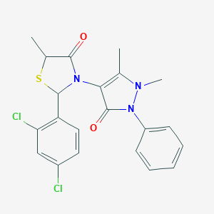 molecular formula C21H19Cl2N3O2S B494110 2-(2,4-dichlorophenyl)-3-(1,5-dimethyl-3-oxo-2-phenyl-2,3-dihydro-1H-pyrazol-4-yl)-5-methyl-1,3-thiazolidin-4-one 