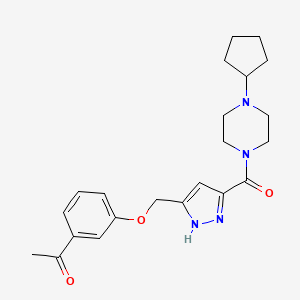 molecular formula C22H28N4O3 B4941111 1-[3-({3-[(4-cyclopentyl-1-piperazinyl)carbonyl]-1H-pyrazol-5-yl}methoxy)phenyl]ethanone 