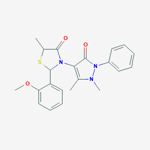 molecular formula C22H23N3O3S B494112 3-(1,5-dimethyl-3-oxo-2-phenyl-2,3-dihydro-1H-pyrazol-4-yl)-2-(2-methoxyphenyl)-5-methyl-1,3-thiazolidin-4-one 