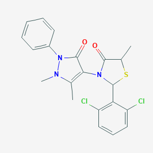 molecular formula C21H19Cl2N3O2S B494114 2-(2,6-dichlorophenyl)-3-(1,5-dimethyl-3-oxo-2-phenyl-2,3-dihydro-1H-pyrazol-4-yl)-5-methyl-1,3-thiazolidin-4-one 