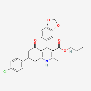 molecular formula C28H28ClNO5 B4941149 sec-butyl 4-(1,3-benzodioxol-5-yl)-7-(4-chlorophenyl)-2-methyl-5-oxo-1,4,5,6,7,8-hexahydro-3-quinolinecarboxylate 