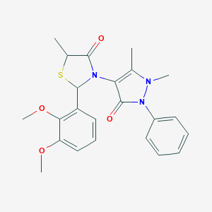 molecular formula C23H25N3O4S B494116 2-(2,3-dimethoxyphenyl)-3-(1,5-dimethyl-3-oxo-2-phenyl-2,3-dihydro-1H-pyrazol-4-yl)-5-methyl-1,3-thiazolidin-4-one 