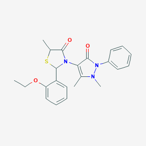 molecular formula C23H25N3O3S B494117 3-(1,5-dimethyl-3-oxo-2-phenyl-2,3-dihydro-1H-pyrazol-4-yl)-2-(2-ethoxyphenyl)-5-methyl-1,3-thiazolidin-4-one 
