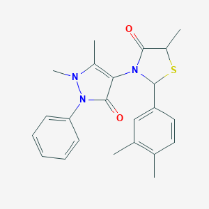 molecular formula C23H25N3O2S B494118 3-(1,5-dimethyl-3-oxo-2-phenyl-2,3-dihydro-1H-pyrazol-4-yl)-2-(3,4-dimethylphenyl)-5-methyl-1,3-thiazolidin-4-one 