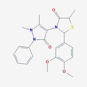 molecular formula C23H25N3O4S B494123 2-(3,4-dimethoxyphenyl)-3-(1,5-dimethyl-3-oxo-2-phenyl-2,3-dihydro-1H-pyrazol-4-yl)-5-methyl-1,3-thiazolidin-4-one 