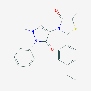 molecular formula C23H25N3O2S B494127 3-(1,5-dimethyl-3-oxo-2-phenyl-2,3-dihydro-1H-pyrazol-4-yl)-2-(4-ethylphenyl)-5-methyl-1,3-thiazolidin-4-one 