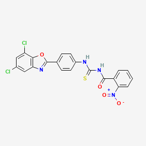 molecular formula C21H12Cl2N4O4S B4941363 N-({[4-(5,7-dichloro-1,3-benzoxazol-2-yl)phenyl]amino}carbonothioyl)-2-nitrobenzamide 