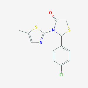 molecular formula C13H11ClN2OS2 B494147 2-(4-Chlorophenyl)-3-(5-methyl-1,3-thiazol-2-yl)-1,3-thiazolidin-4-one 
