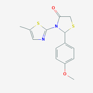 molecular formula C14H14N2O2S2 B494149 2-(4-Methoxyphenyl)-3-(5-methyl-1,3-thiazol-2-yl)-1,3-thiazolidin-4-one 