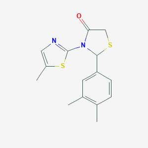 molecular formula C15H16N2OS2 B494156 2-(3,4-Dimethylphenyl)-3-(5-methyl-1,3-thiazol-2-yl)-1,3-thiazolidin-4-one 