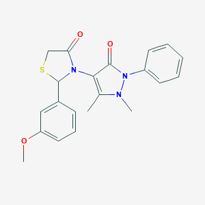 molecular formula C21H21N3O3S B494161 3-(1,5-dimethyl-3-oxo-2-phenyl-2,3-dihydro-1H-pyrazol-4-yl)-2-(3-methoxyphenyl)-1,3-thiazolidin-4-one 