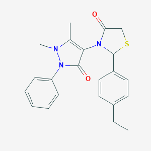 molecular formula C22H23N3O2S B494163 3-(1,5-dimethyl-3-oxo-2-phenyl-2,3-dihydro-1H-pyrazol-4-yl)-2-(4-ethylphenyl)-1,3-thiazolidin-4-one 