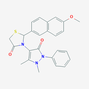 molecular formula C25H23N3O3S B494164 3-(1,5-dimethyl-3-oxo-2-phenyl-2,3-dihydro-1H-pyrazol-4-yl)-2-(6-methoxy-2-naphthyl)-1,3-thiazolidin-4-one 